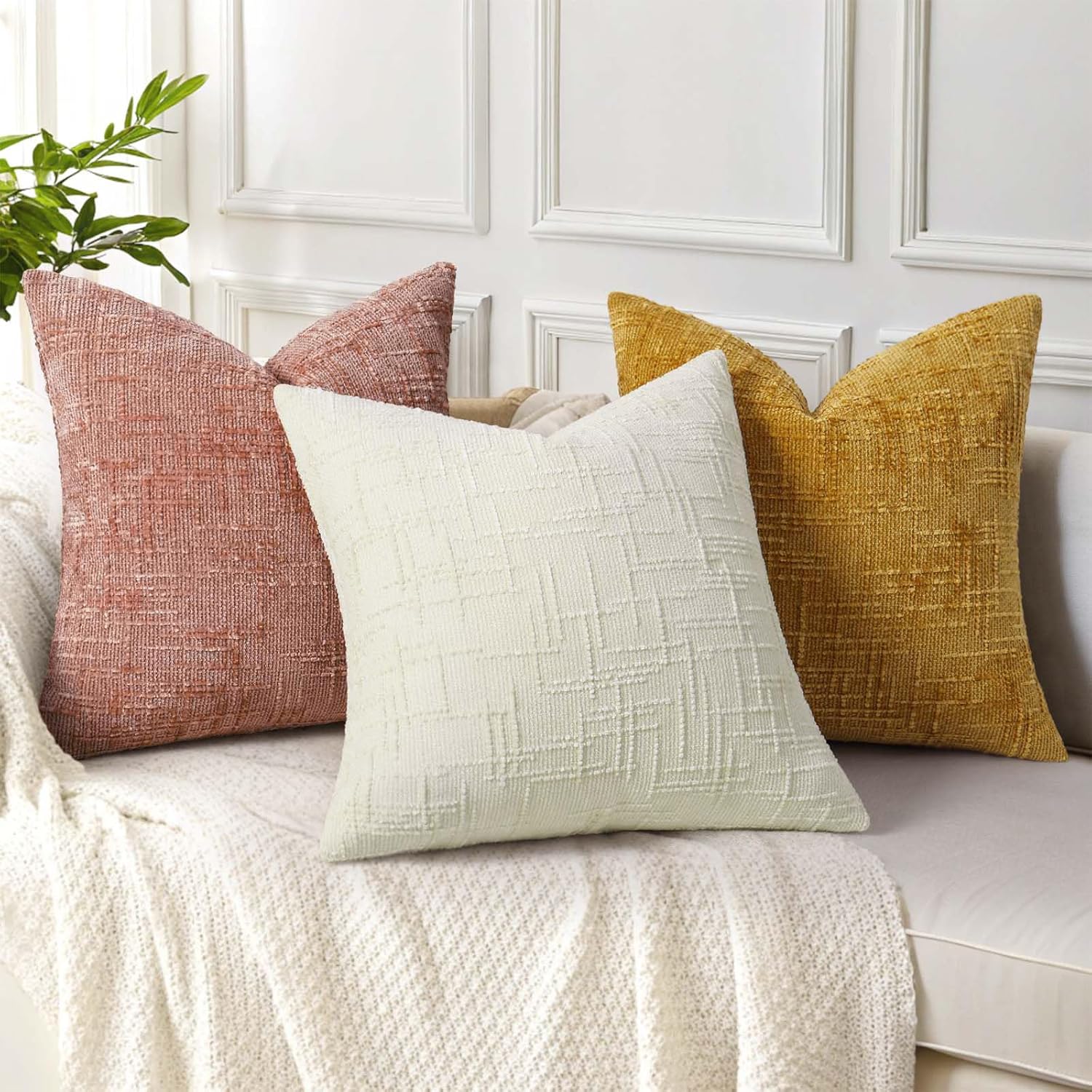 decorUhome Summer Pink Chenille Throw Pillow Covers 20x20 Set of 2 Textured Soft Cozy Slubby Couch Pillow Covers Modern Farmhouse Boho Deco…