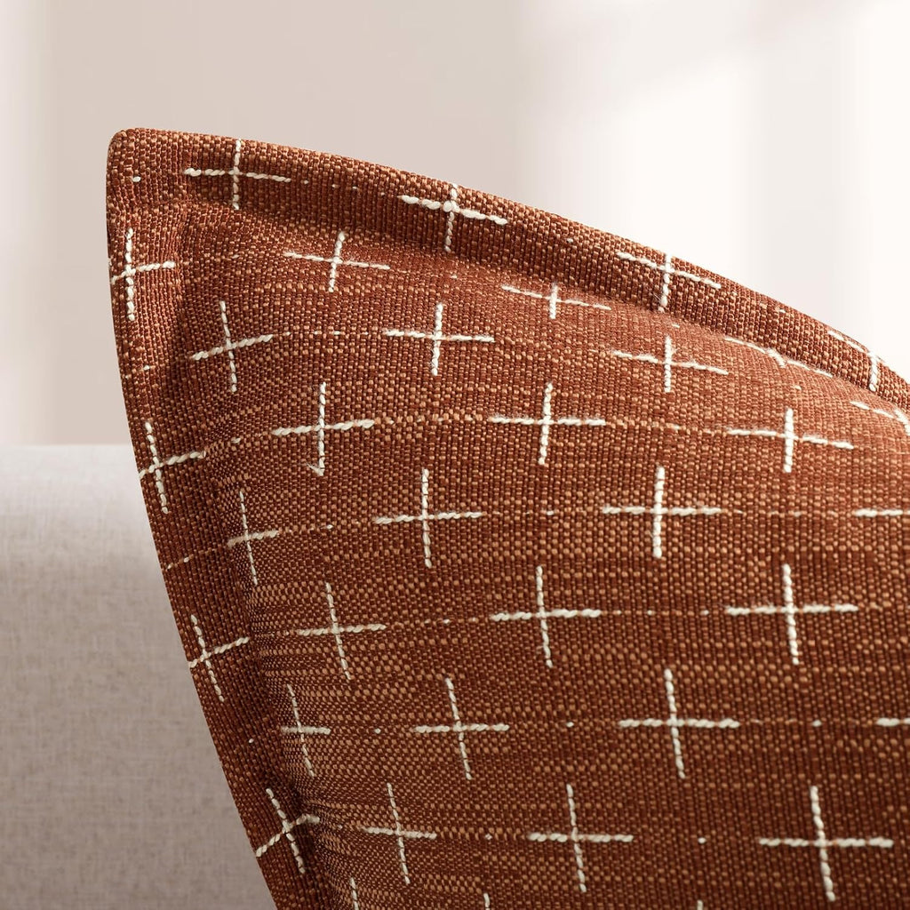 Zwjd Fall Pillow Covers 16x16 Set of 2 Soft Polyester Textured Rust Pillow Covers with Stylish Flange Edge Cozy Farmhouse Throw Pillows for…