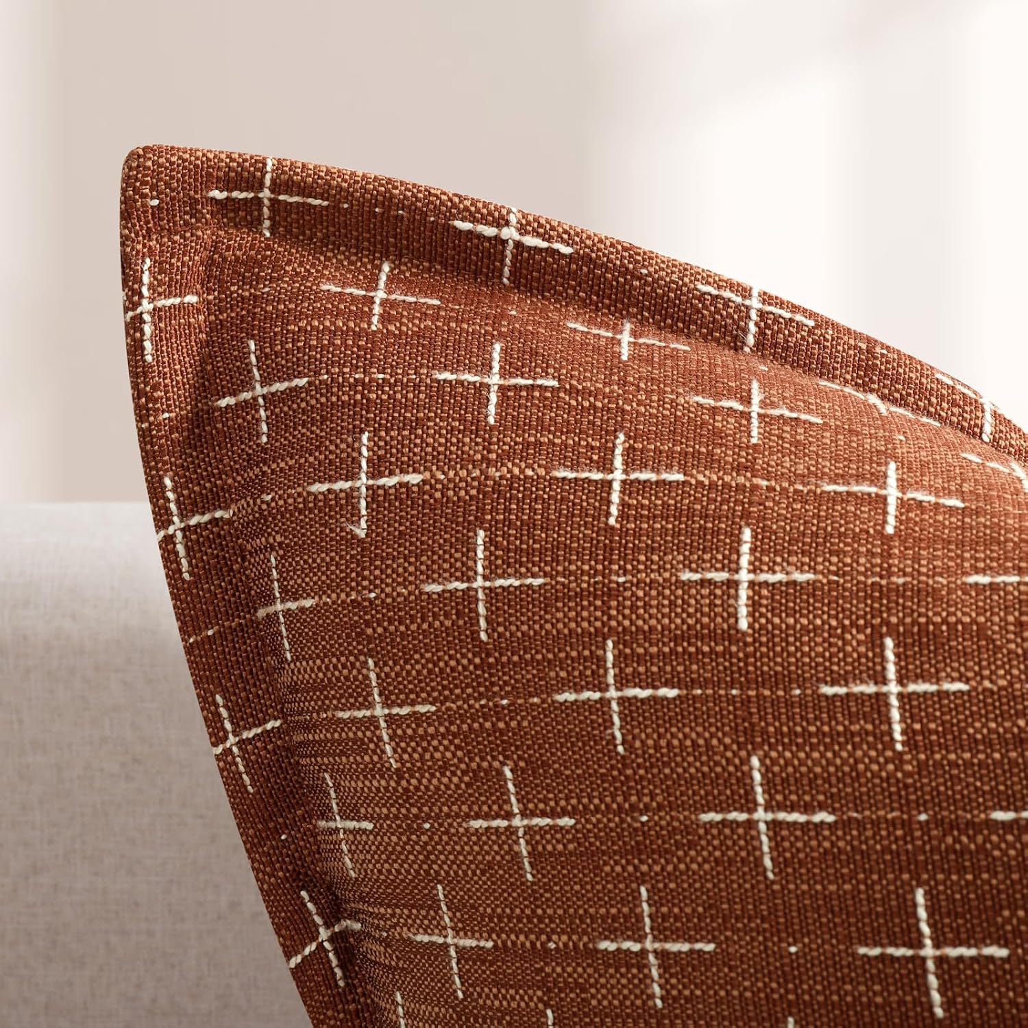 Zwjd Fall Pillow Covers 16x16 Set of 2 Soft Polyester Textured Rust Pillow Covers with Stylish Flange Edge Cozy Farmhouse Throw Pillows for…