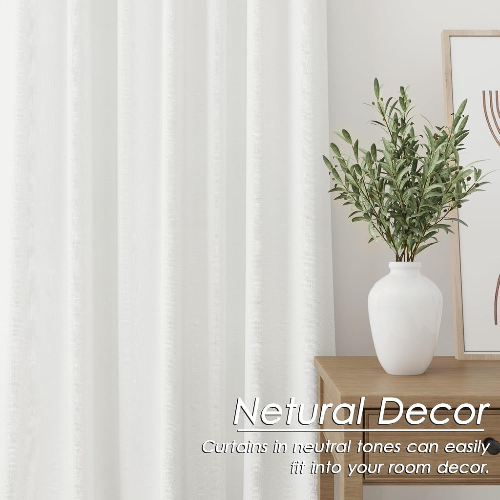 Nanspring Ivory 100% Blackout Linen Curtains for Bedroom 72 Inches Long Back Tab Thermal Insulated Rustic Modern Farmhouse Decor Black Out…