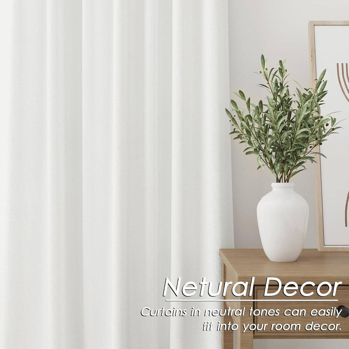 Nanspring Ivory 100% Blackout Linen Curtains for Bedroom 92 Inches Long Back Tab Thermal Insulated Rustic Modern Farmhouse Decor Black Out…