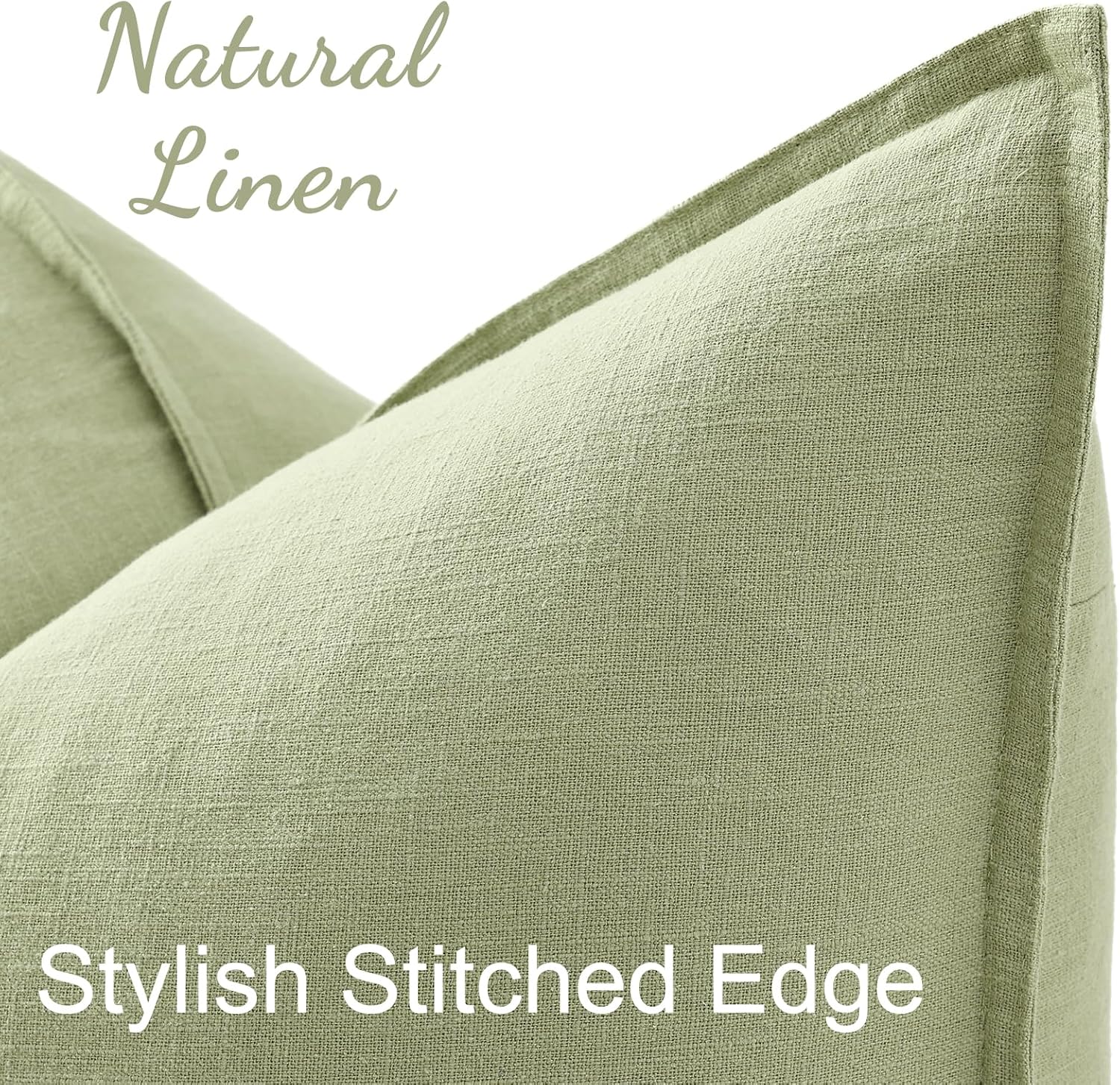decorUhome Summer Decorative Linen Throw Pillow Covers 12x20 Inch Set of 2 Sage Green Lumbar Pillow Covers with Flange Edges Soft Farmhouse…