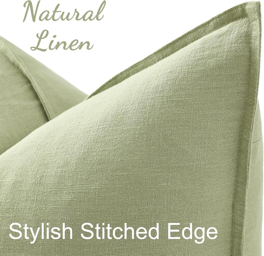 decorUhome Summer Decorative Linen Euro Sham Throw Pillow Covers 24x24 Inch Set of 2 Sage Green Pillow Covers with Flange Edges Soft Farmho…
