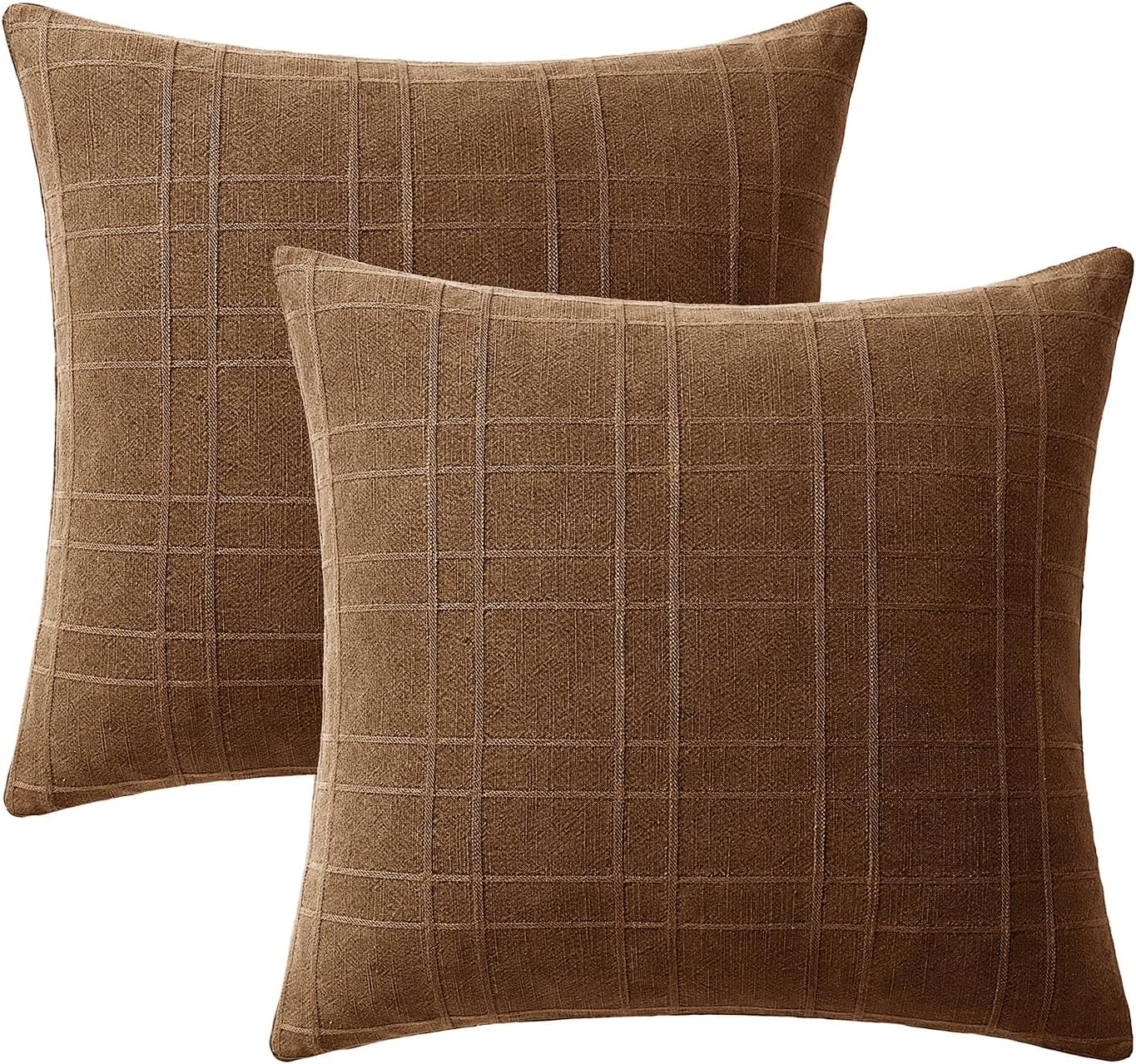 Miulee Decorative Linen Check Euro Shams Throw Pillow Covers Neutral Farmhouse Vintage Pillow Covers 24x24 Set of 2 Boho Modern Winter Home…