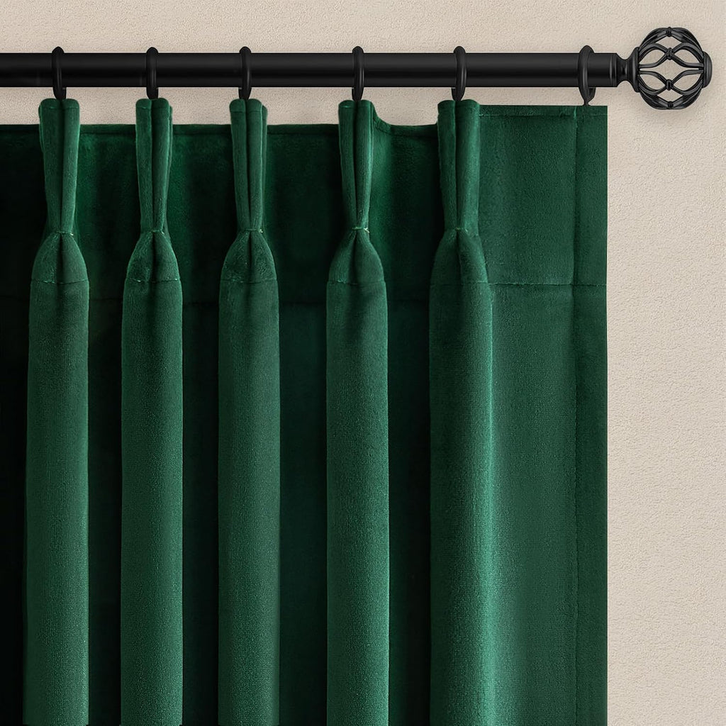 Drapenova 108 Inch Long Hunter Green Velvet Curtains for Living Room Bedroom Large Window Pinch Pleated Blackout Soundproof Cold Blo…