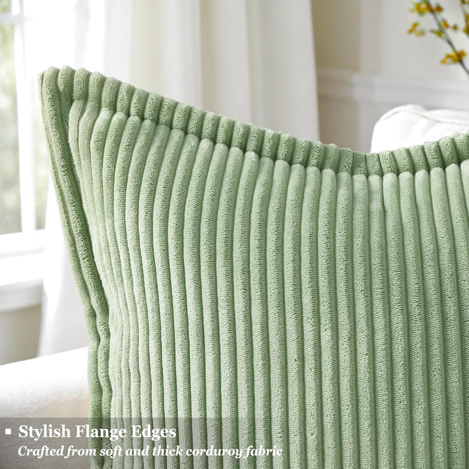 decorUhome Summer Corduroy Sage Green Euro Sham Throw Pillow Covers 26x26 Set of 2 Decorative Soft Boho Farmhouse Couch Pillow Covers for L…