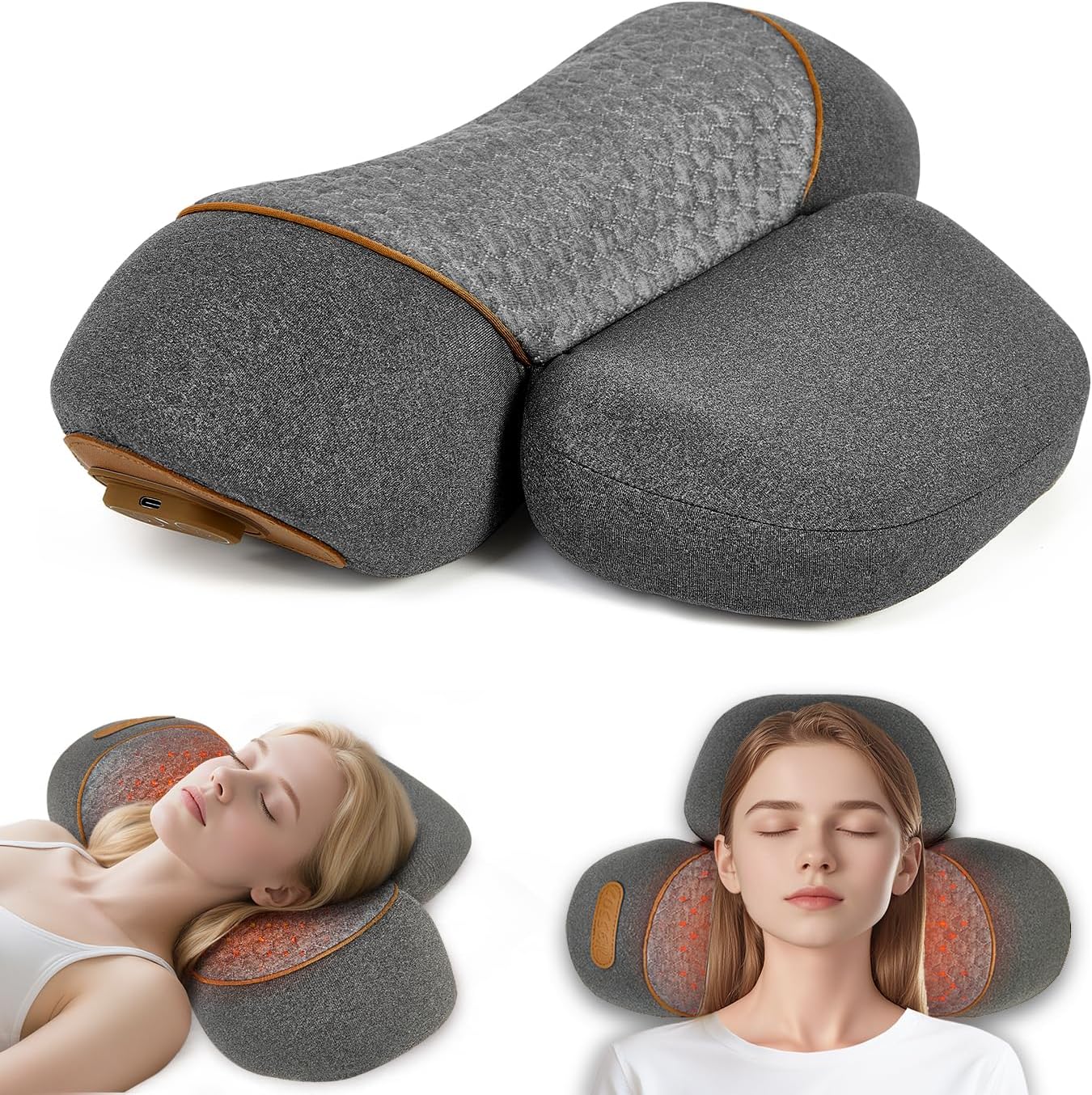 Walfite 3-in-1 Neck Massager Pillow with Heating & Cervical Traction, Ergonomic Cervical Pillow for Neck Back Shoulder, Rechargeable Neck…