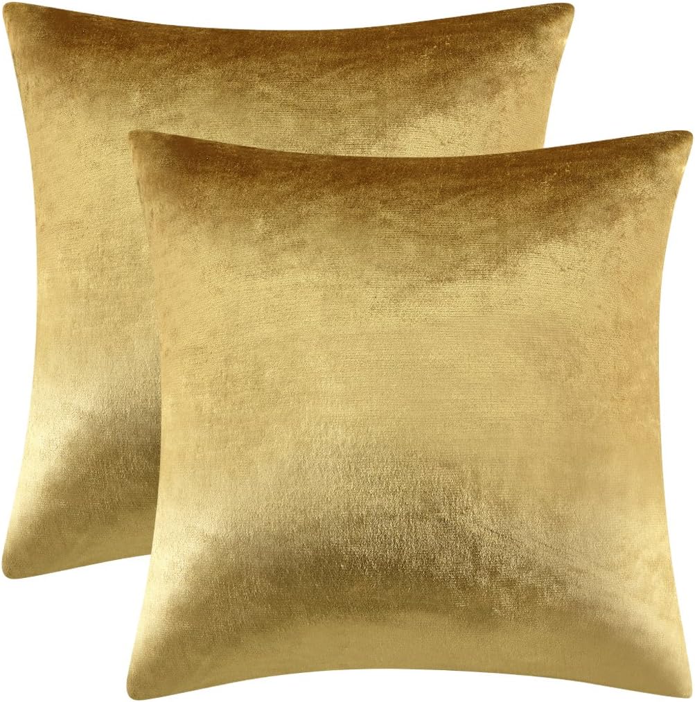 GIGIZAZAFocusingonhomedecoration GIGIZAZA Gold Velvet Decorative 20x20 Throw Pillow Covers for Sofa Bed 2 Pack Soft Cushion Cover 2 Pack Go…
