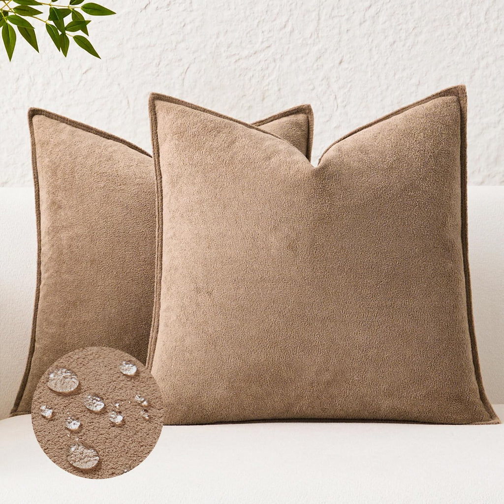 KevinTextile Kevin Textile Waterproof Decorative Pillow Covers Camel 16x16 Inch Pack of 2 Soft Boucle Textured Throw Pillowcases Elegant Ac…