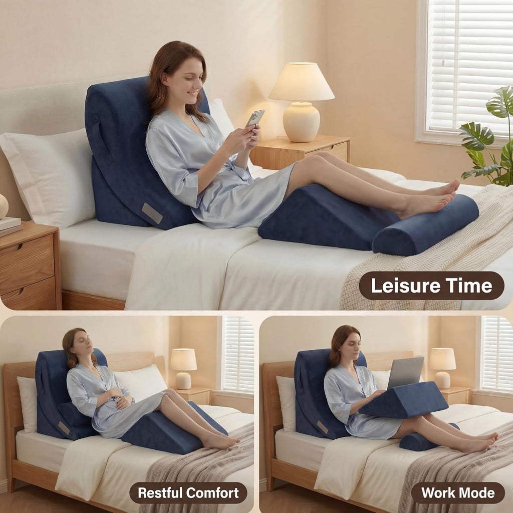 Axelrod 4PCS Orthopedic Bed Wedge Pillow Set, Post Surgery Foam for Back, Neck and Leg Comfortable & Adjustable Pillows- Anti Snoring, Hear…