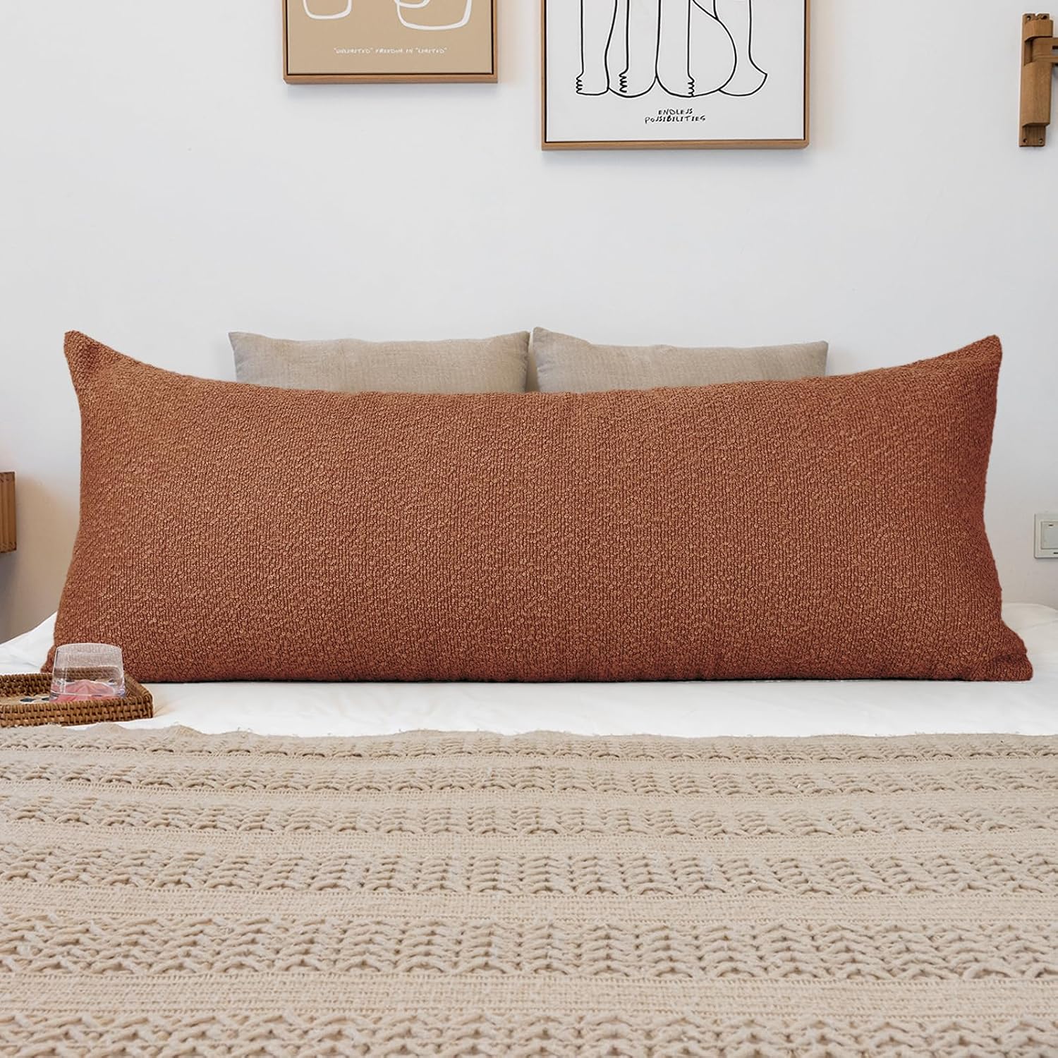 JoraLion 20x54 inch Neutral Boucle Body Pillow Cover, Rust Long Pillow Cover Cozy Soft Cushion Case for Couch Sofa Bed Living Room Home…