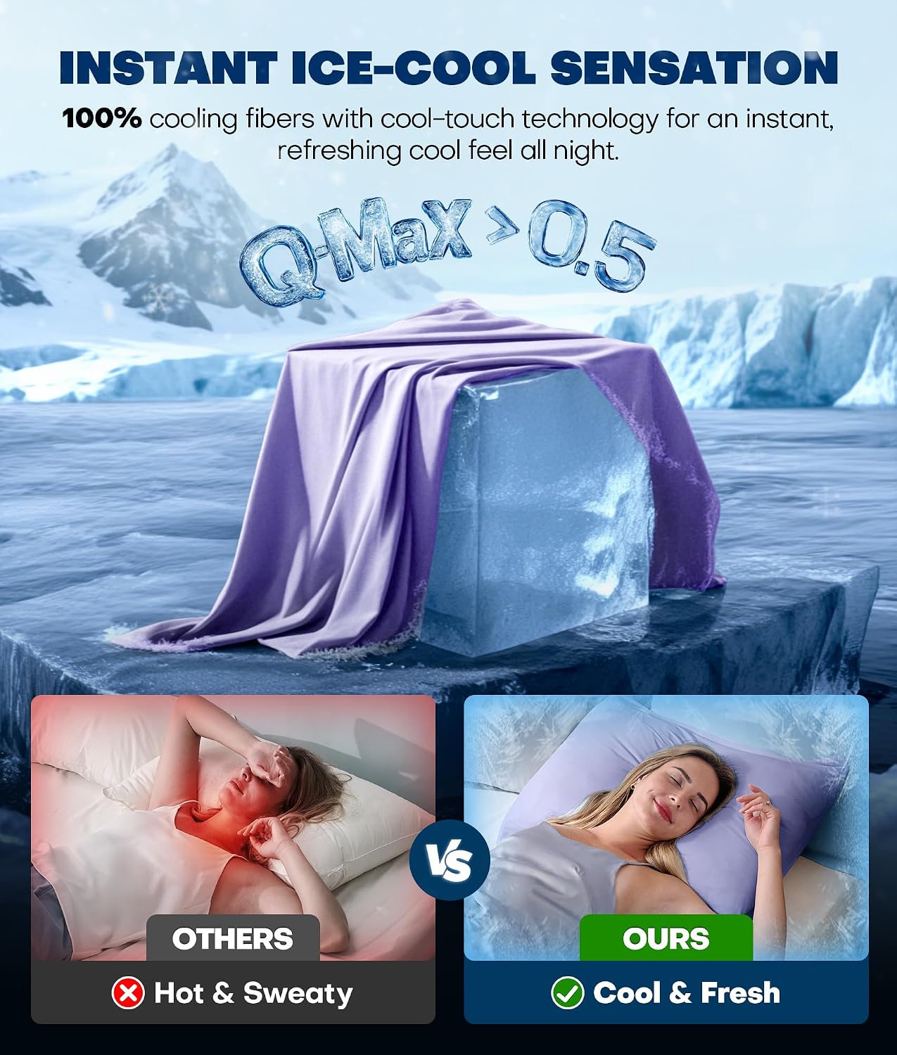 Rifens Ultra-Chill Cooling Pillowcase Set of 2 for Hot Sleepers, Softer Than Silk Pillow Cases for Protecting Hair & Skin, Breathable Bed P…