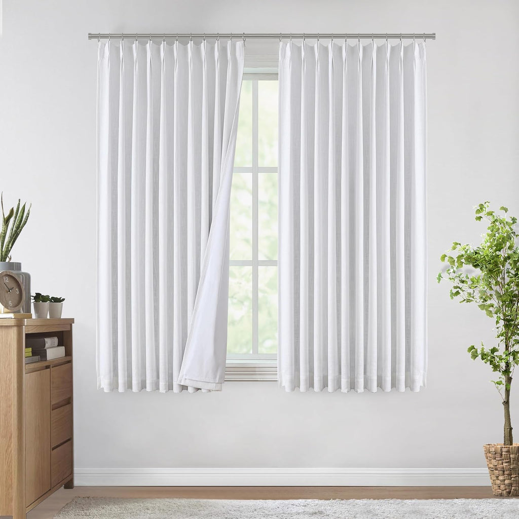 VisionHome Vision Home White Pinch Pleated Full Blackout Curtains 60 inch Wide Thermal Insulated Window Curtains for Living Room Bedroom Ro…