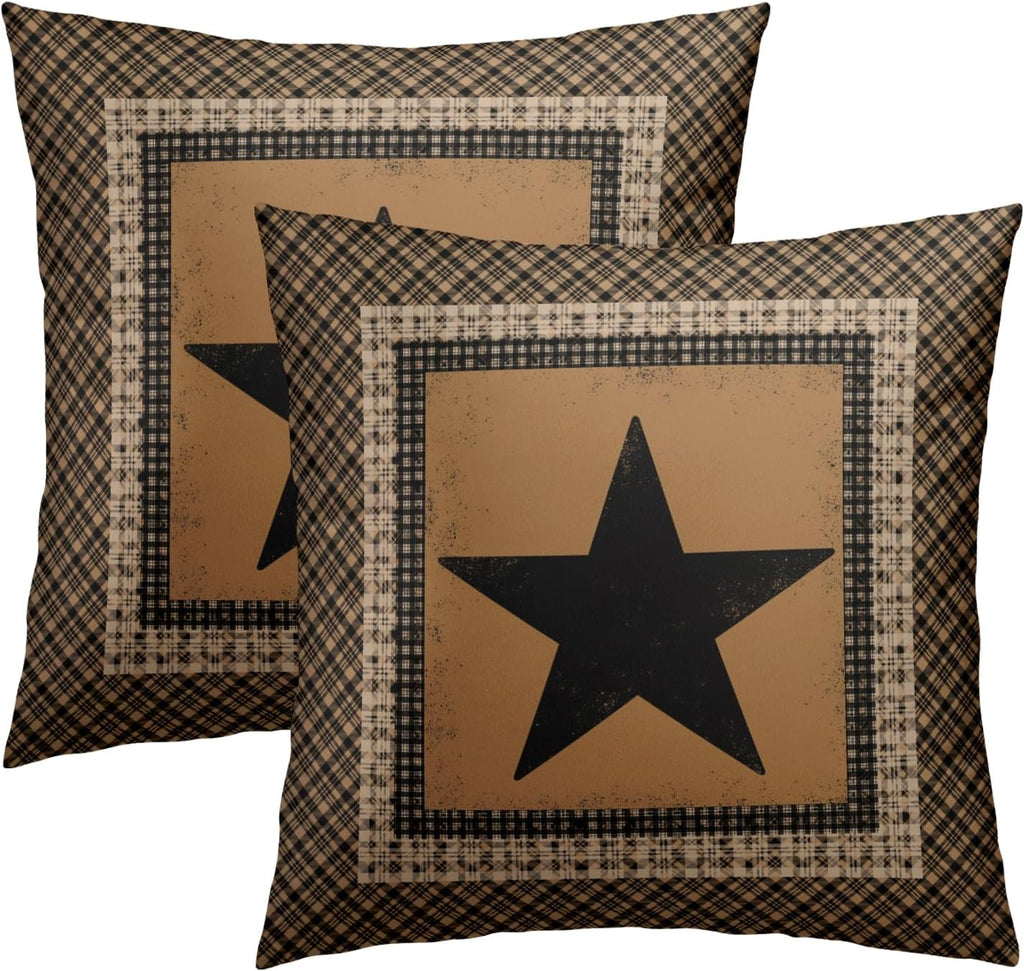 Western Throw Pillow Covers 22x22 Inch Set of 2 Brown Texas Star Decorative Pillowcase Vintage Farmhouse Retro Style Cotton Cushion Cover…