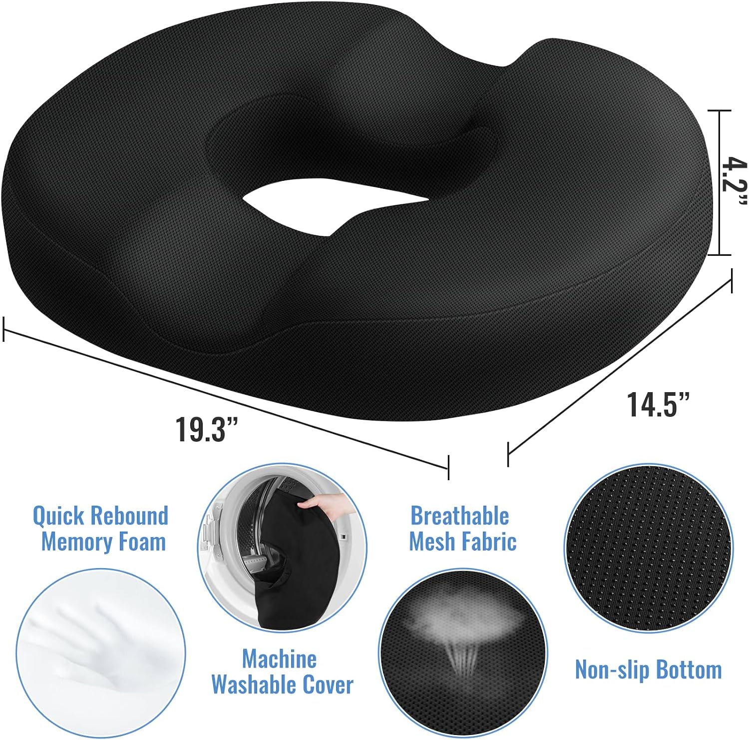 CloudBliss Donut Pillow Seat Cushion Chair Pad for Tailbone and Hemorrhoids, Memory Foam Seat Chair Cushion for Men and Women for Home & Of…