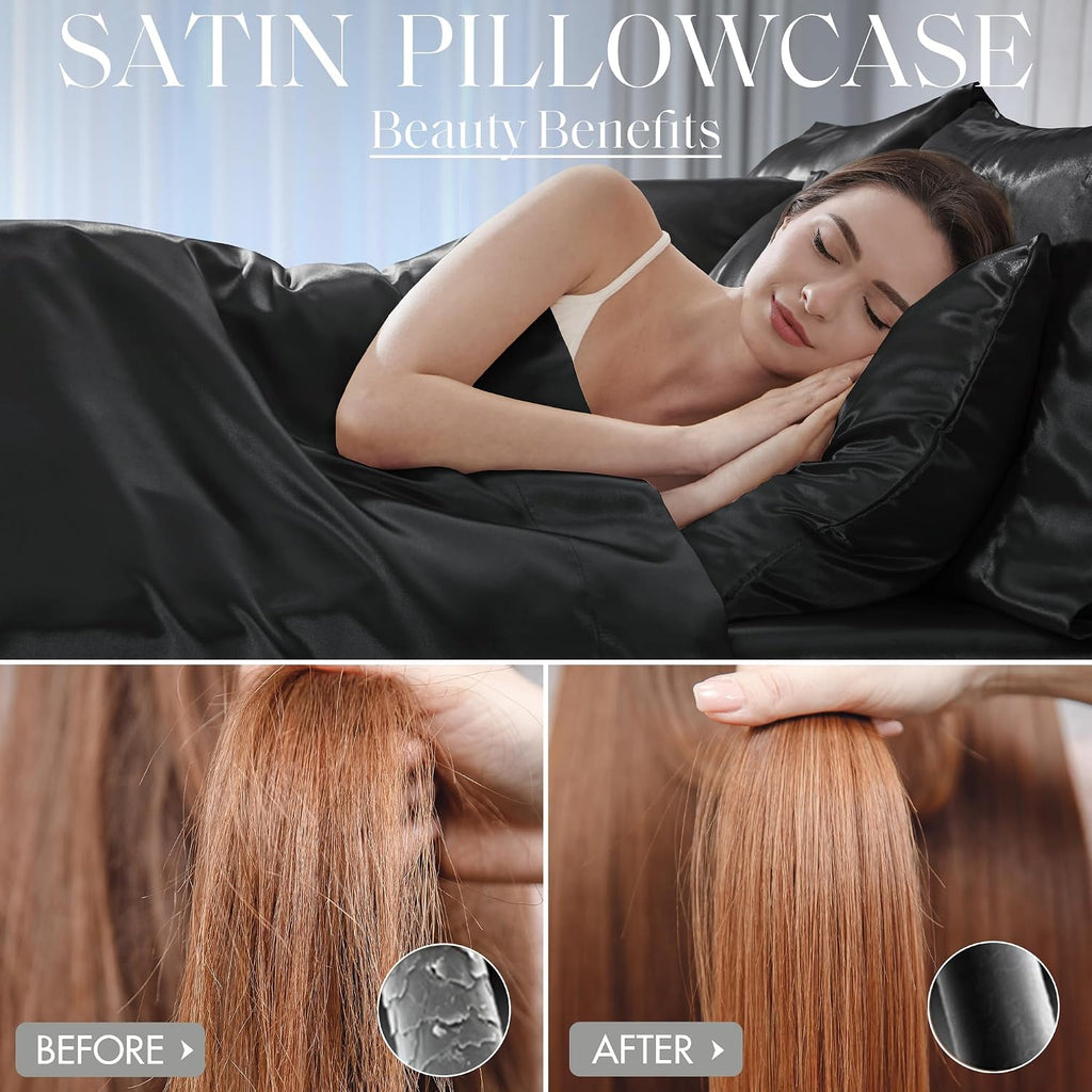 Madisonpark Madison Park Essentials Set of 2 Satin Pillowcase for Hair & Skin, Luxuriously Soft, Silky with Natural Sheen Luster Cool to To…