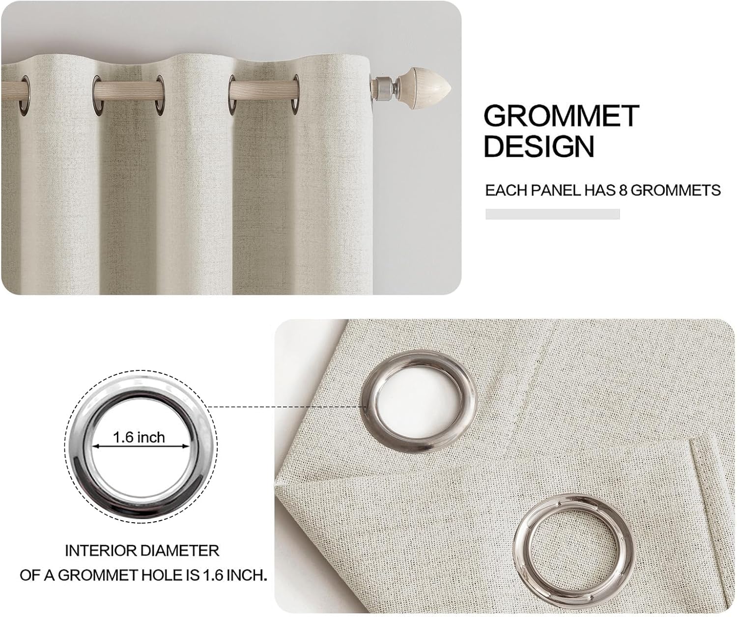 Miulee Linen Texture Curtains for Bedroom Light Cream 100% Blackout Thermal Insulated Linen Curtains Grommet Room Darkening Drapes for Livi…