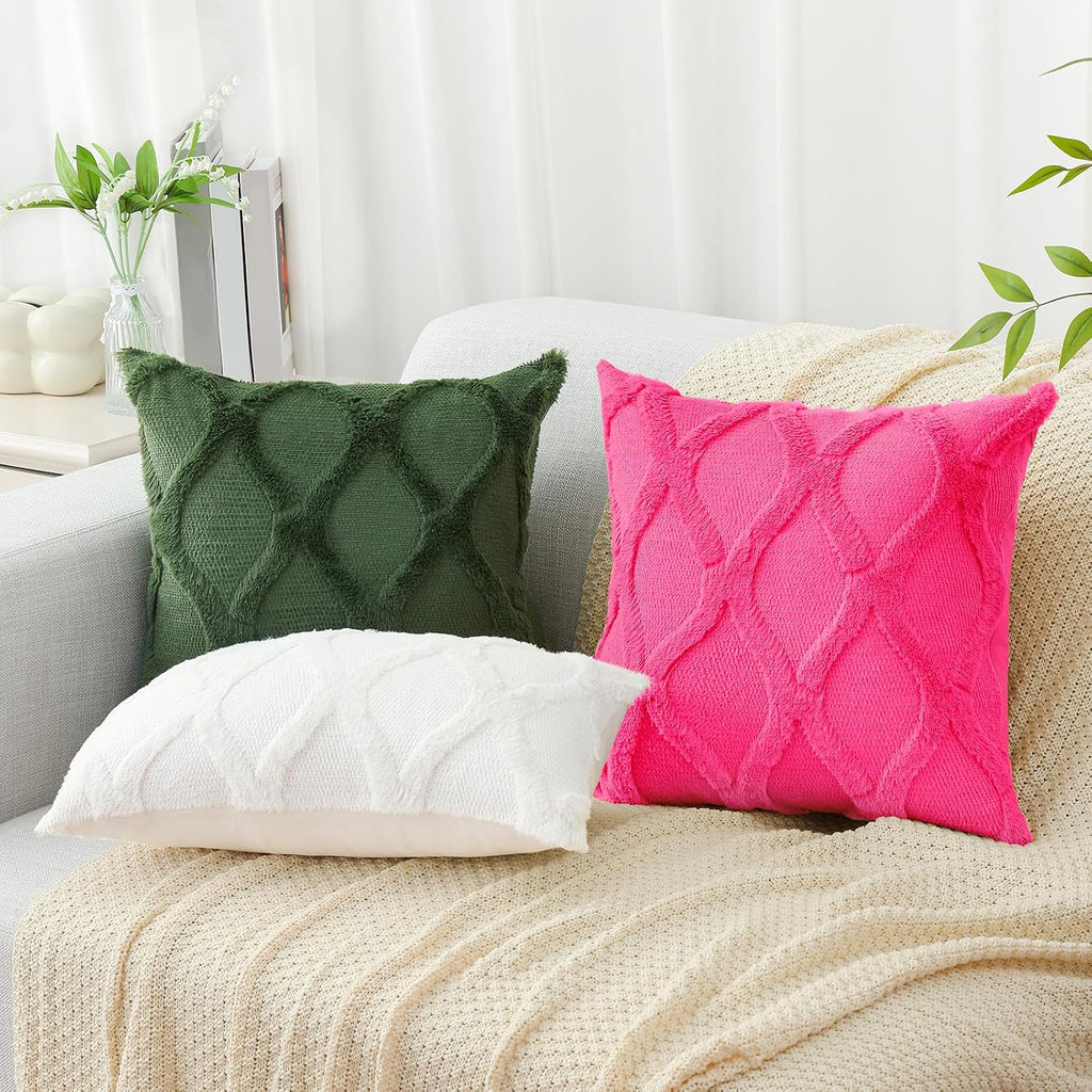 decorUhome Summer Euro Sham Throw Pillow Covers 22x22 Inch Set of 2, Soft Plush Faux Fur Wool Hot Pink Accent Couch Pillow Covers for Moder…