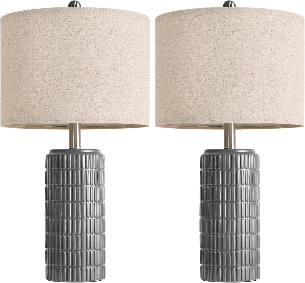 PoKat 23" Ceramic Dark Gray Table Lamps Set of 2 for Living Room, Modern Bedside Lamps for Bedroom, Farmhouse Nightstand Lamp for Home…
