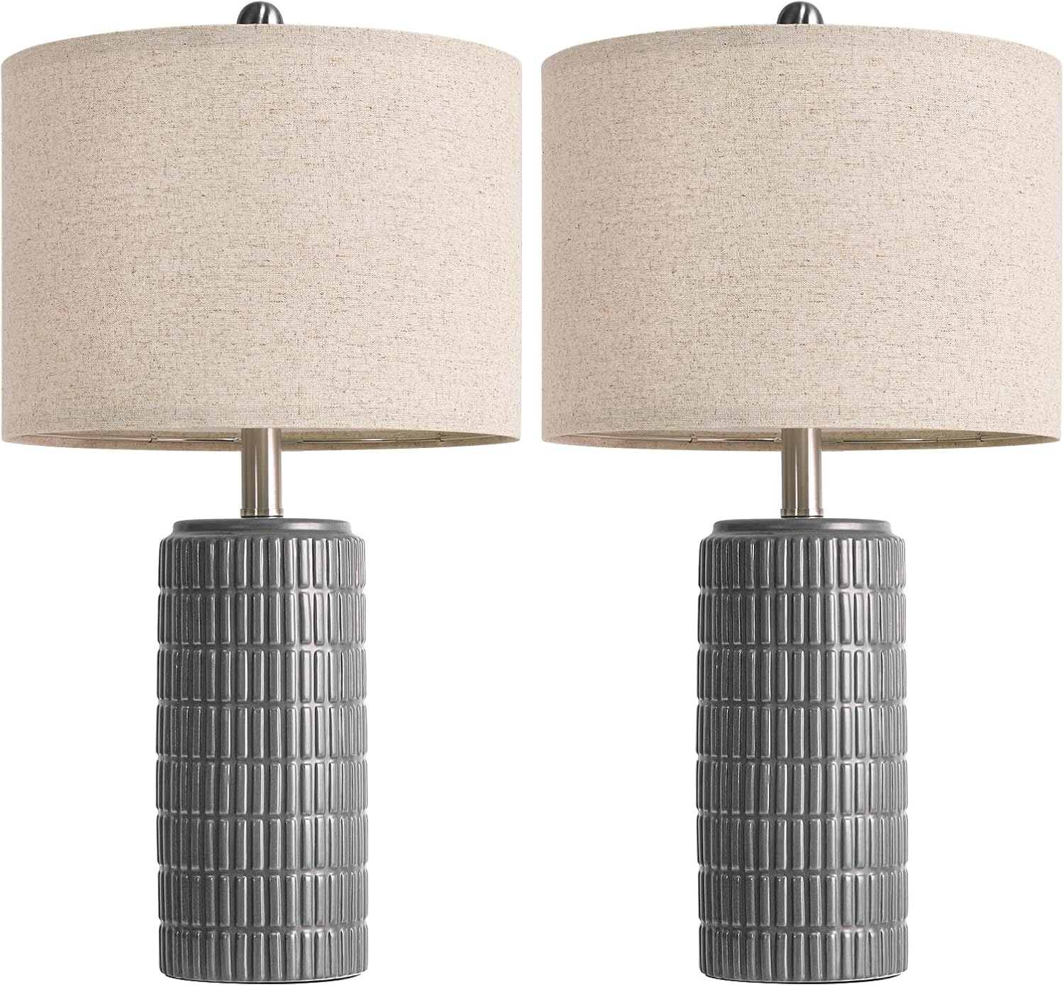 PoKat 23" Ceramic Dark Gray Table Lamps Set of 2 for Living Room, Modern Bedside Lamps for Bedroom, Farmhouse Nightstand Lamp for Home…
