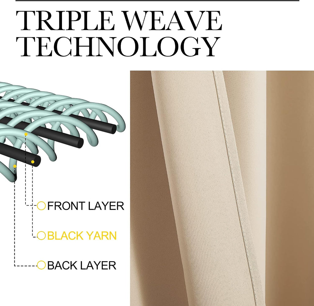 Nicetown Bedroom Room Darkening Curtains - Triple Weave Microfiber Grommet Top Thermal Insulated Solid Panels/Drapes for Kid's Room (Biscot…