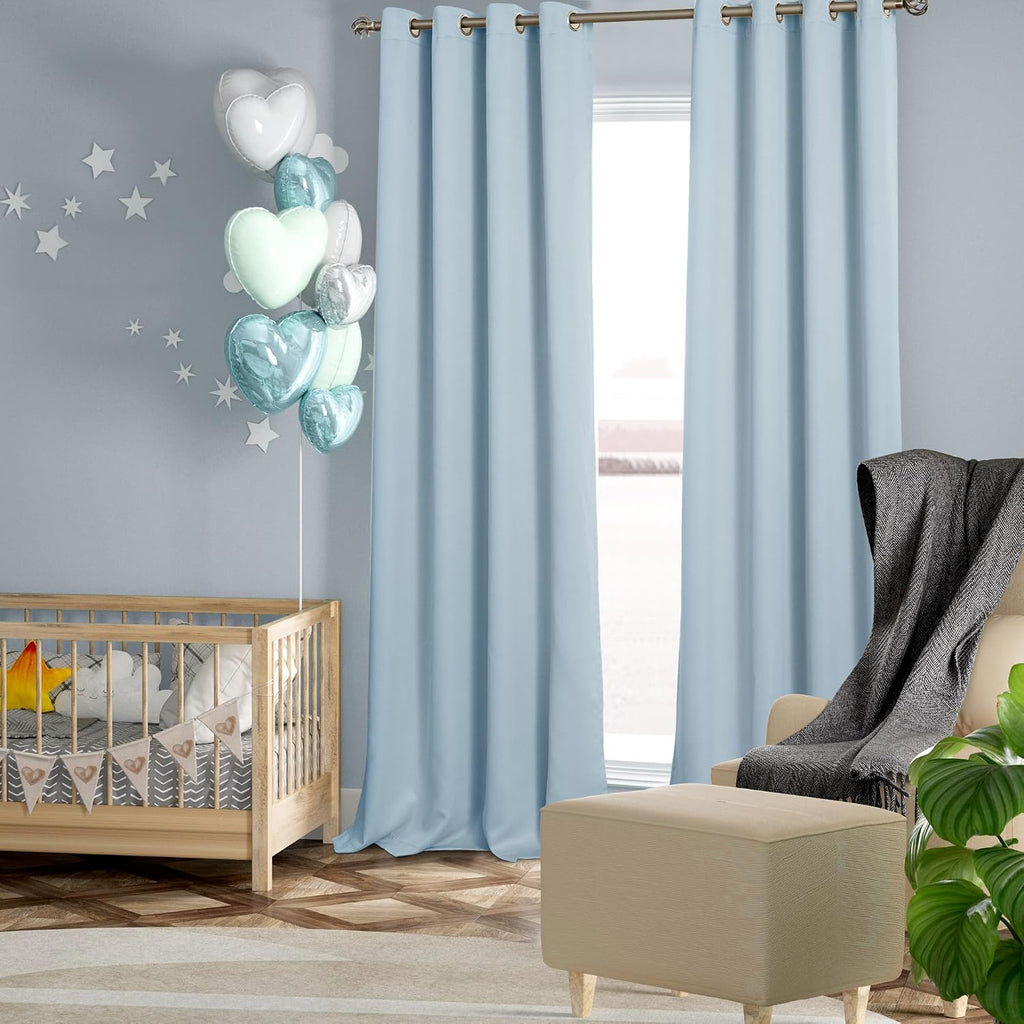 BGment Baby Blue 100% Blackout Curtains for Nursery Bedroom 90 Inch Length 2 Panels, Thermal Insulated Full Light Blocking Grommet Noise Ca…