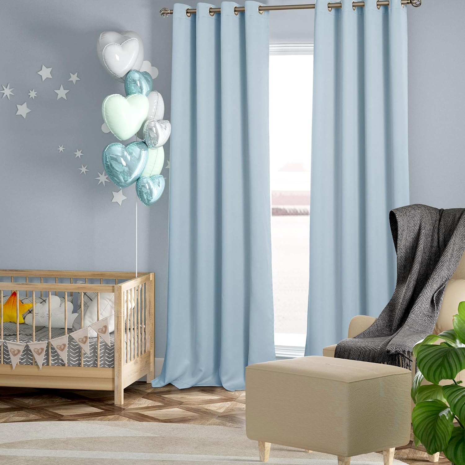 BGment Baby Blue 100% Blackout Curtains for Nursery Bedroom 90 Inch Length 2 Panels, Thermal Insulated Full Light Blocking Grommet Noise Ca…