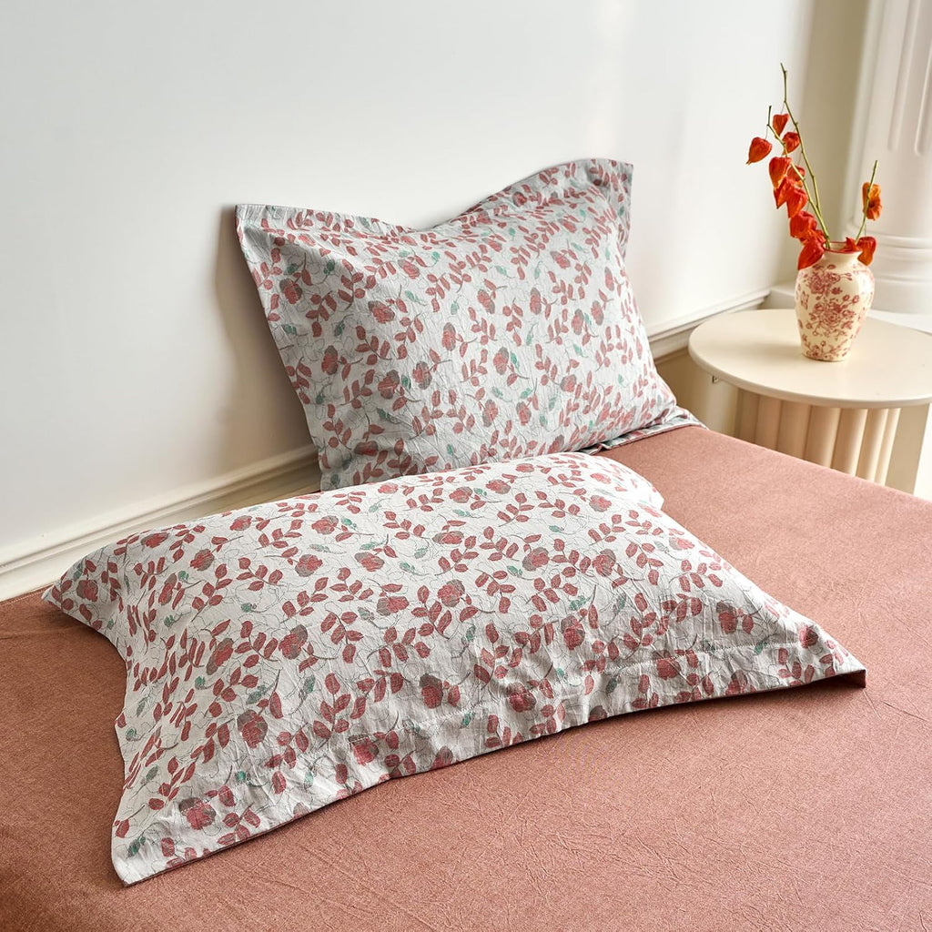 mixinni 100% Washed Cotton Duvet Cover Set, Reversible Vintage Floral Jacquard Textured Comforter Cover, Boho Farmhouse Bedding Set with Zi…