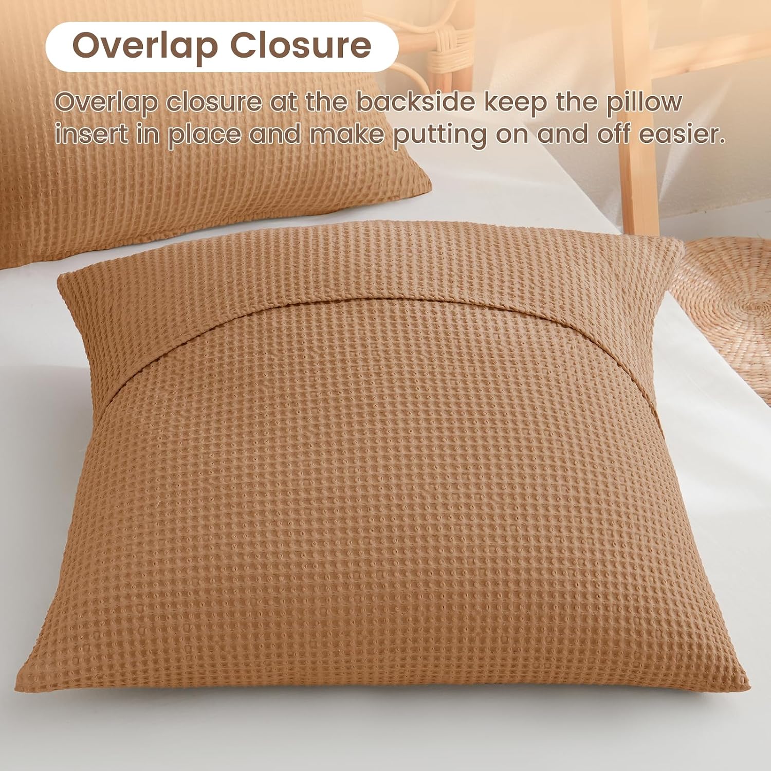 Phf 100% Cotton Waffle Weave Euro Shams 26"X26", No Filling, 2 Pack Elegant Home Decorative Euro Throw Pillow Covers for Bed Couch Sofa, Sta…