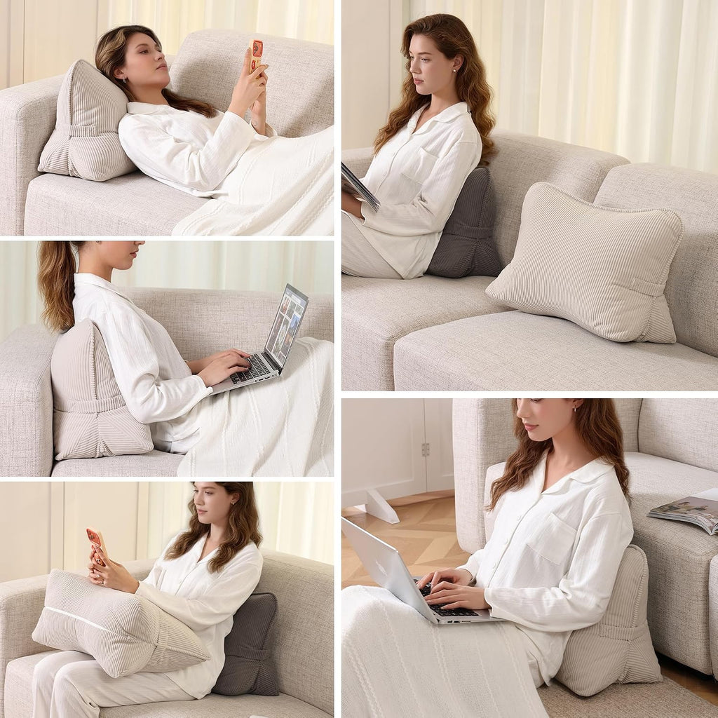 Pat. Pend. Corduroy Lumbar Support Back Pillow for Watching TV, Reading & Gaming, Ergonomic Triangle Support Cushion for Sofa, Armchair &…