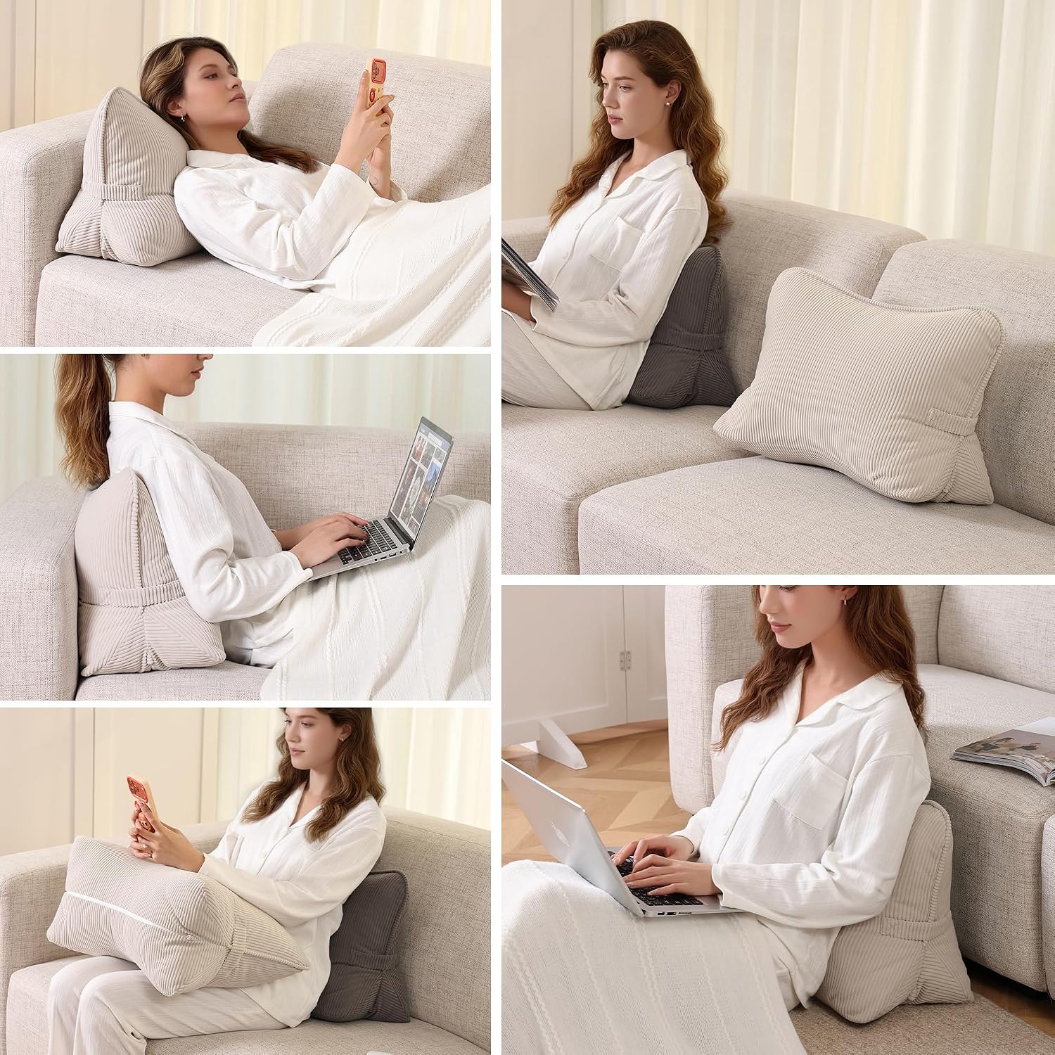 Pat. Pend. Corduroy Lumbar Support Back Pillow for Watching TV, Reading & Gaming, Ergonomic Triangle Support Cushion for Sofa, Armchair &…