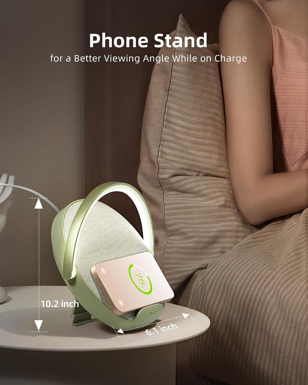 EZVALO Bedside Lamp with Wireless Charger, 4 in 1 Dimmable LED Night Light, Nightstand Touch Lamp, Portable Bluetooth Speaker, Birthday…