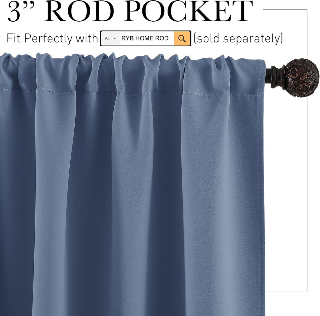 Rybhome RYB HOME Short Kitchen Curtains, Room Darkening Drapes Thermal Insulated Small Window Coverings Full Privacy Protection for Bedroom…