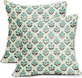 Black Teal Floral Pillow Covers 18x18 Inch Set of 2, Spring Summer Vintage Flower Block Print Pattern Decorative Throw Pillowcases…