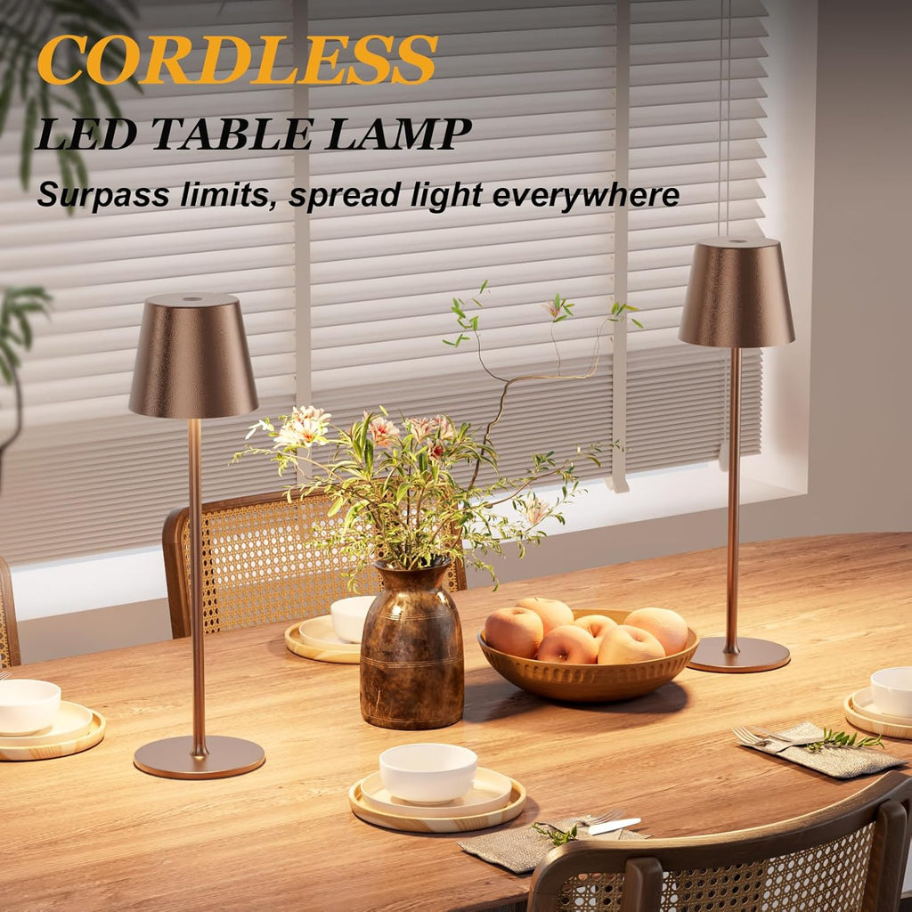 Cordless Table Lamp Rechargeable Brown - KK 2 Pack 5000mAH Battery Operated Lamp for Counter, 3 Color Stepless Dimming Wireless Lamp for…