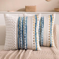 Boho Chenille Tufted Couch Throw Pillow Covers 18x18 Inch Set of 2 Farmhouse Striped Decorative Pillow Covers Accent Neutral Square…