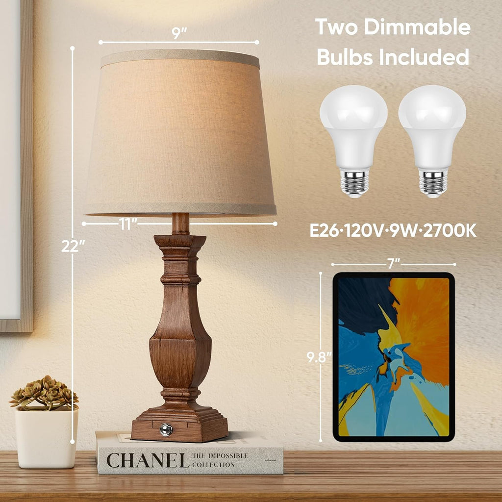 ROTTOGOON Dimmable Table Lamps Set of 2, Rustic Farmhouse Table Lamps for Living Room Bedroom, Bedside Desk Lamps for end Tables, Touch…