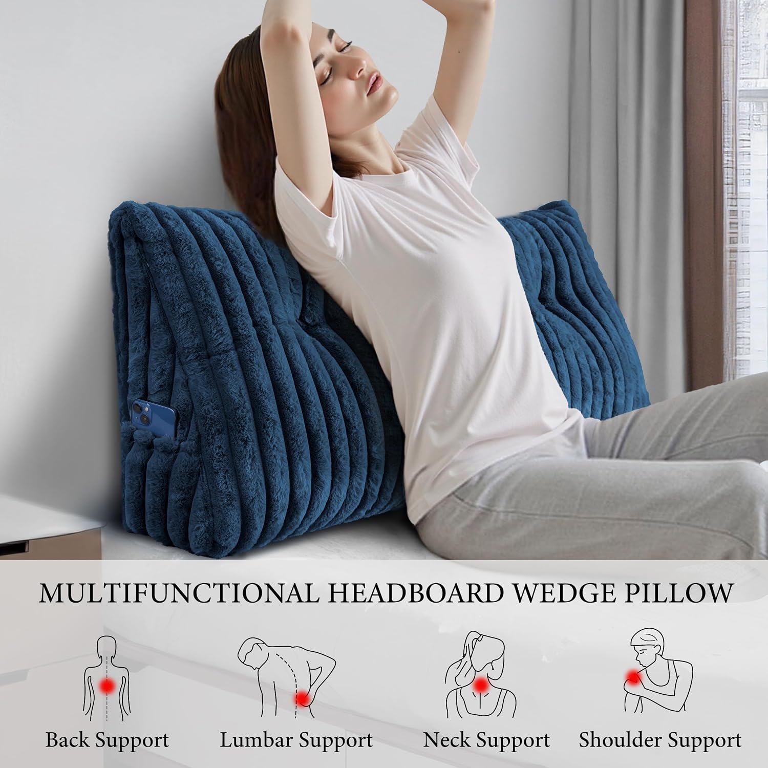 Headboard Pillow Full, Triangular Wedge Pillow Headboard Full, Cushion Headboards Reading Pillows, Backrest Pillows for Sitting in Bed or…