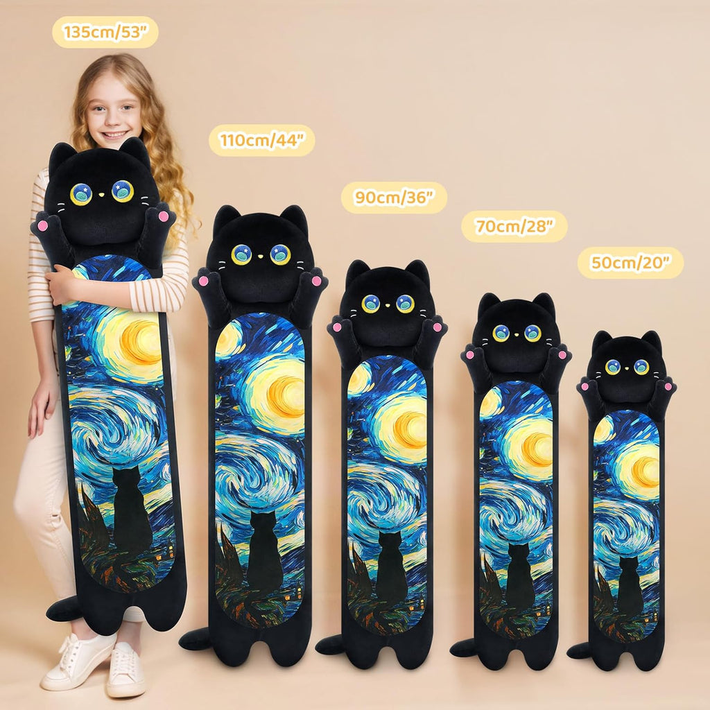 Mewaii Long Cat Plush 5 Sizes, 120% Extra Filling Giant Plushness Kids Body Pillow, Kawaii Cute Black Starry Cat Stuffed Animals…