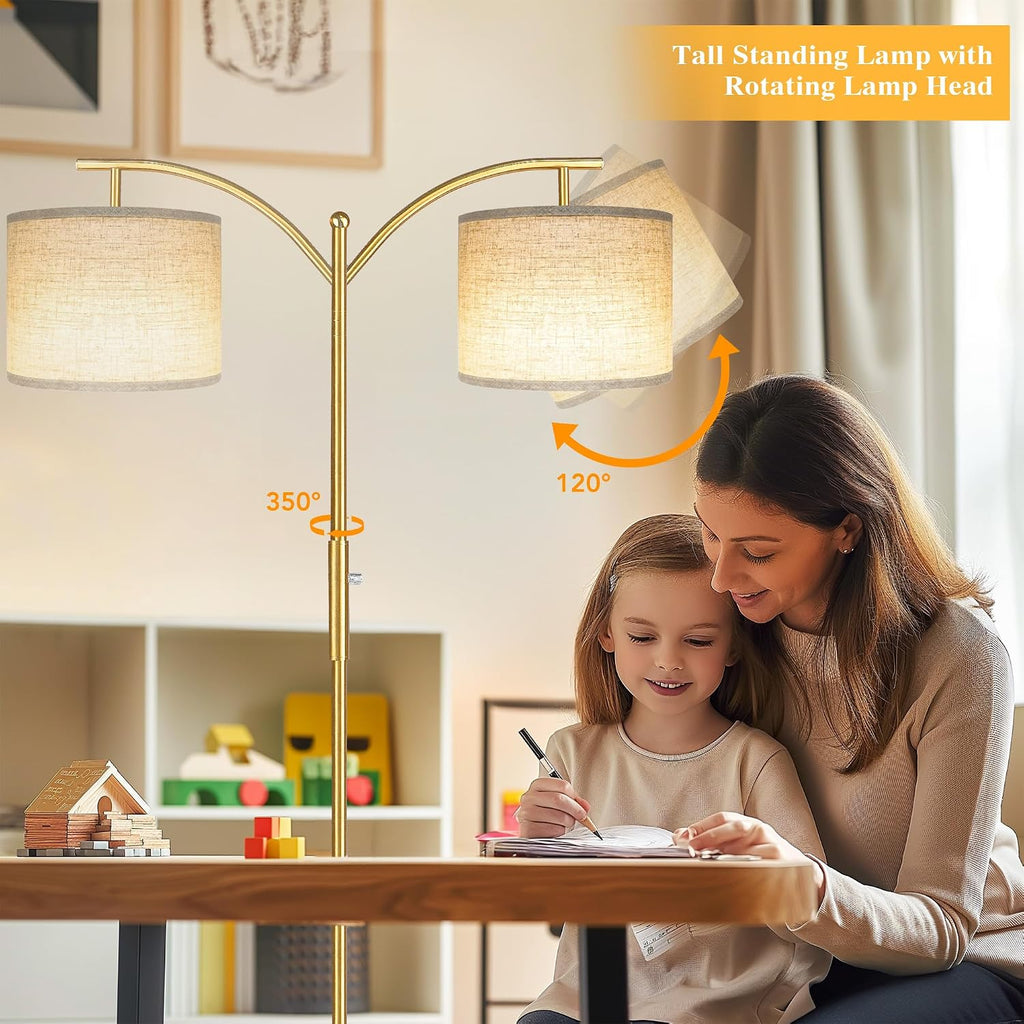 ROTTOGOON Dimmable Floor Lamp, Arc Floor Lamps for Living Room, Stepless Dimming Modern Standing Lamp with Linen Shade, Tall Lamp for…