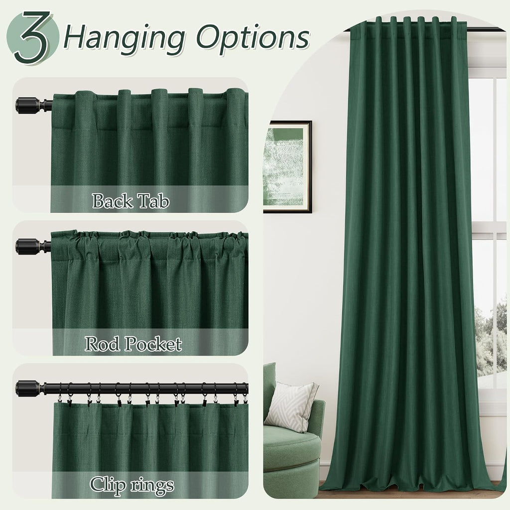 Guken 100% Blackout Curtains 120 Inch Length 2 Panels Set for Living Room Bedroom Back Tab Thermal Insulated Black Out Linen Drapes Room Da…