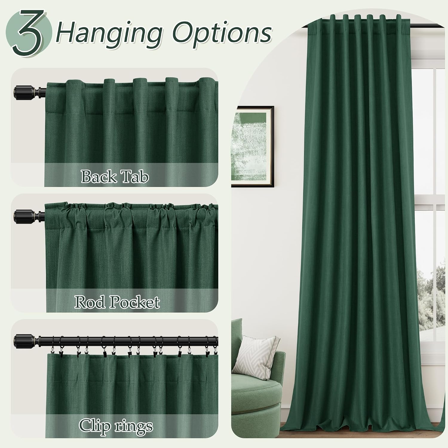 Guken 100% Blackout Curtains 120 Inch Length 2 Panels Set for Living Room Bedroom Back Tab Thermal Insulated Black Out Linen Drapes Room Da…