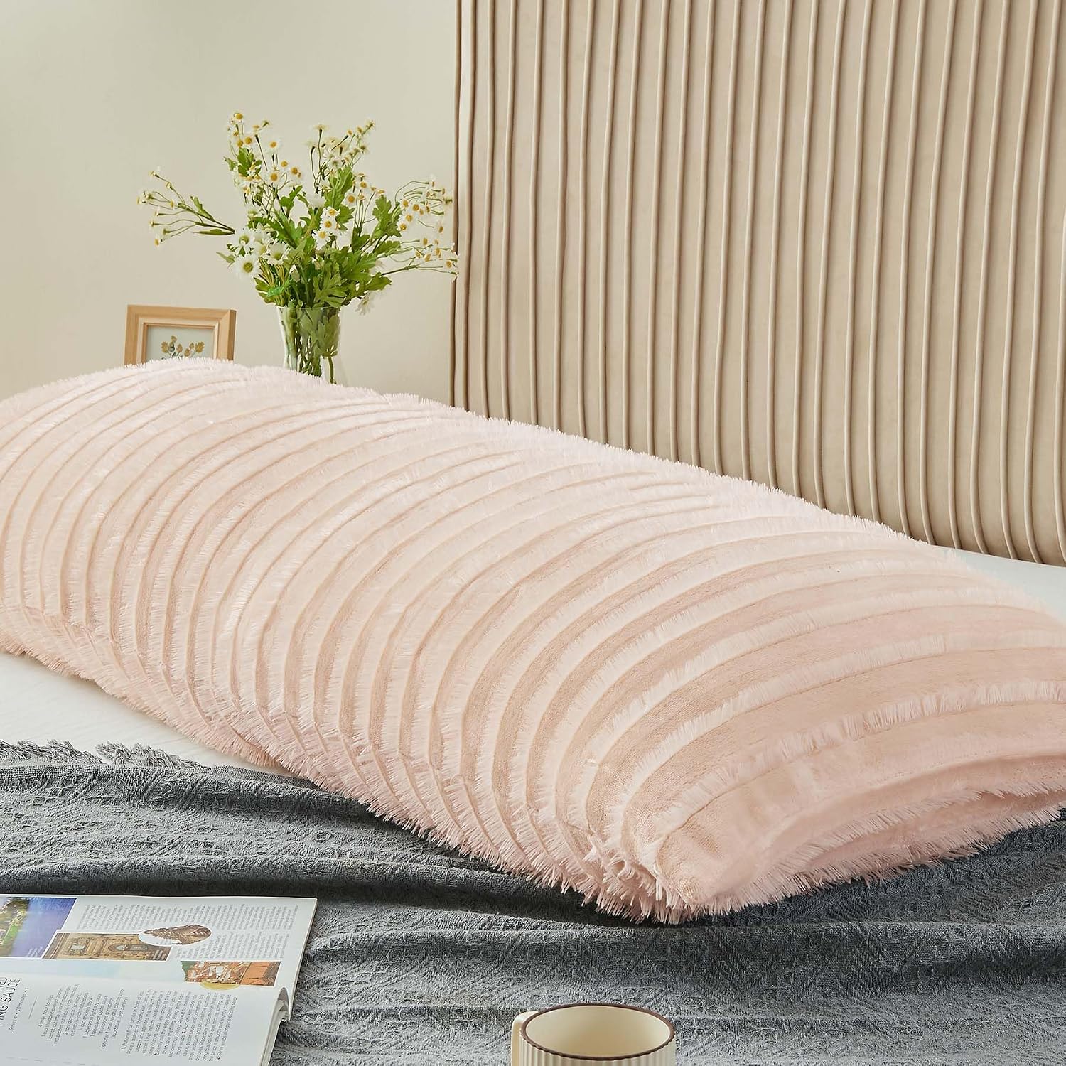 Bedelite Body Pillow Cover with Zipper Closure, Decorative Boho Fleece Pillowcase 20 x 54 Inches, Luxury Fluffy Plush Long Body Pillow Pill…