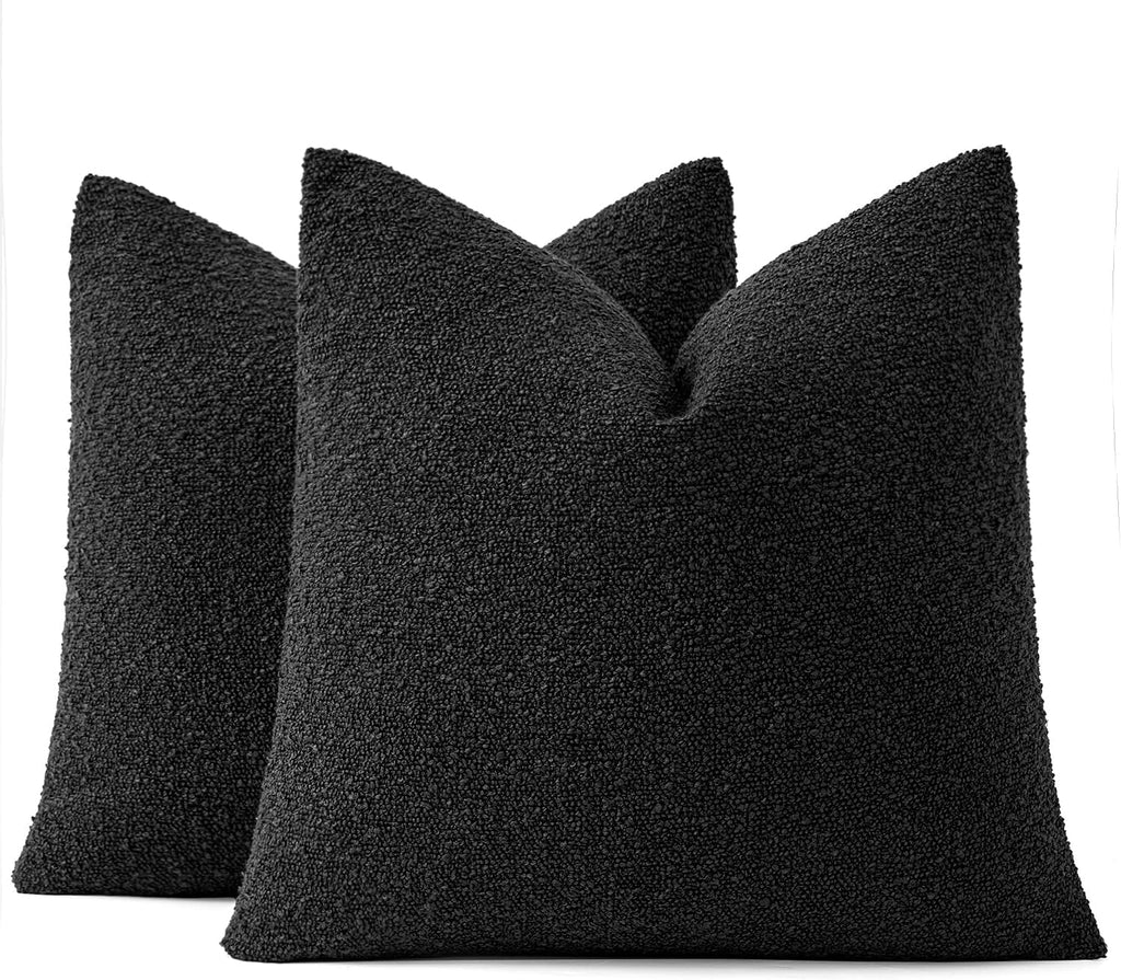 Miulee 18x18 Inch Decorative Pillow Covers for Couch Bed Set of 2 Textured Boucle Neutral Throw Pillow Covers Black Accent Solid Pillowcase…