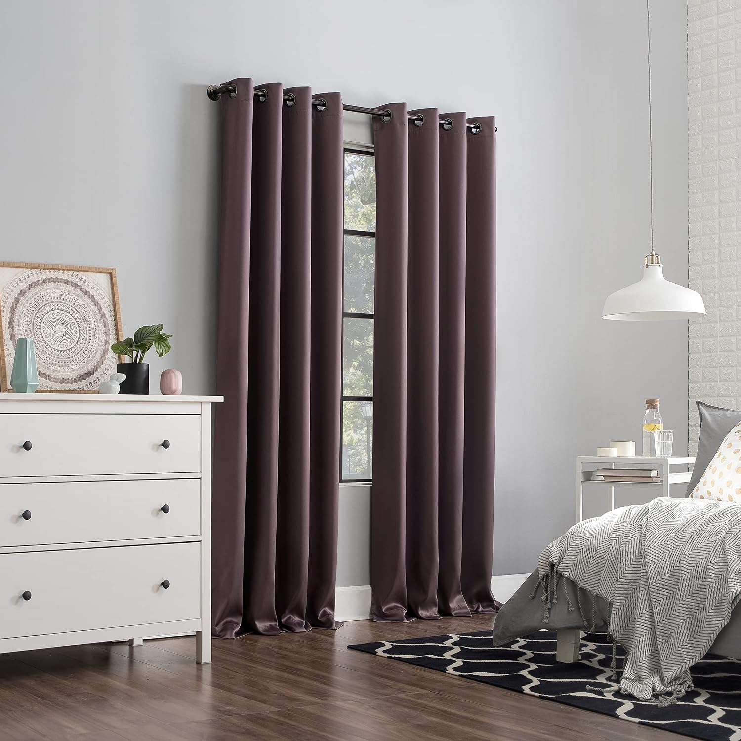 Sun Zero Nordic 2-pack Theater Grade Extreme 100% Blackout Grommet Curtain Panel Pair, 52" x 96", Fig