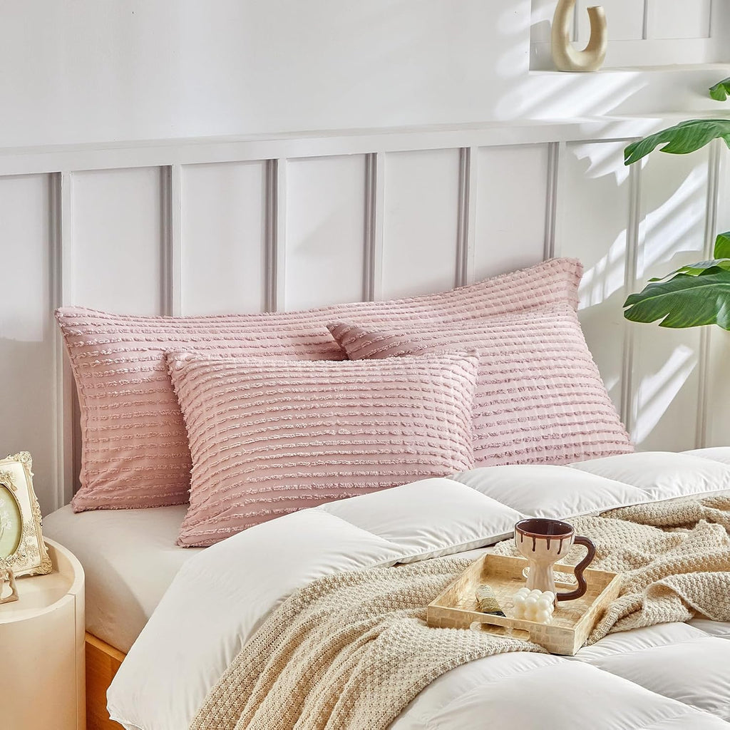 Warmdern Pink Pillow Covers Body Pillow Cover Soft Microfiber Pillow Cases Set of 1 Boho Textured Pillowcase with Envelope Closure(Pink, Bo…