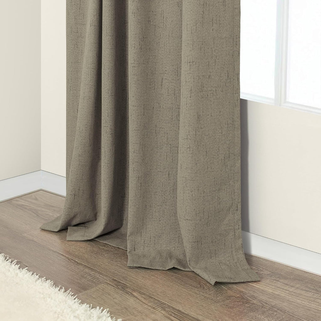Pitalk Taupe Blackout Curtains 90 Inches Long Thick Linen Patio Curtain for Sliding Glass Doors Neutral Cottagecore Home Decor Living Room…