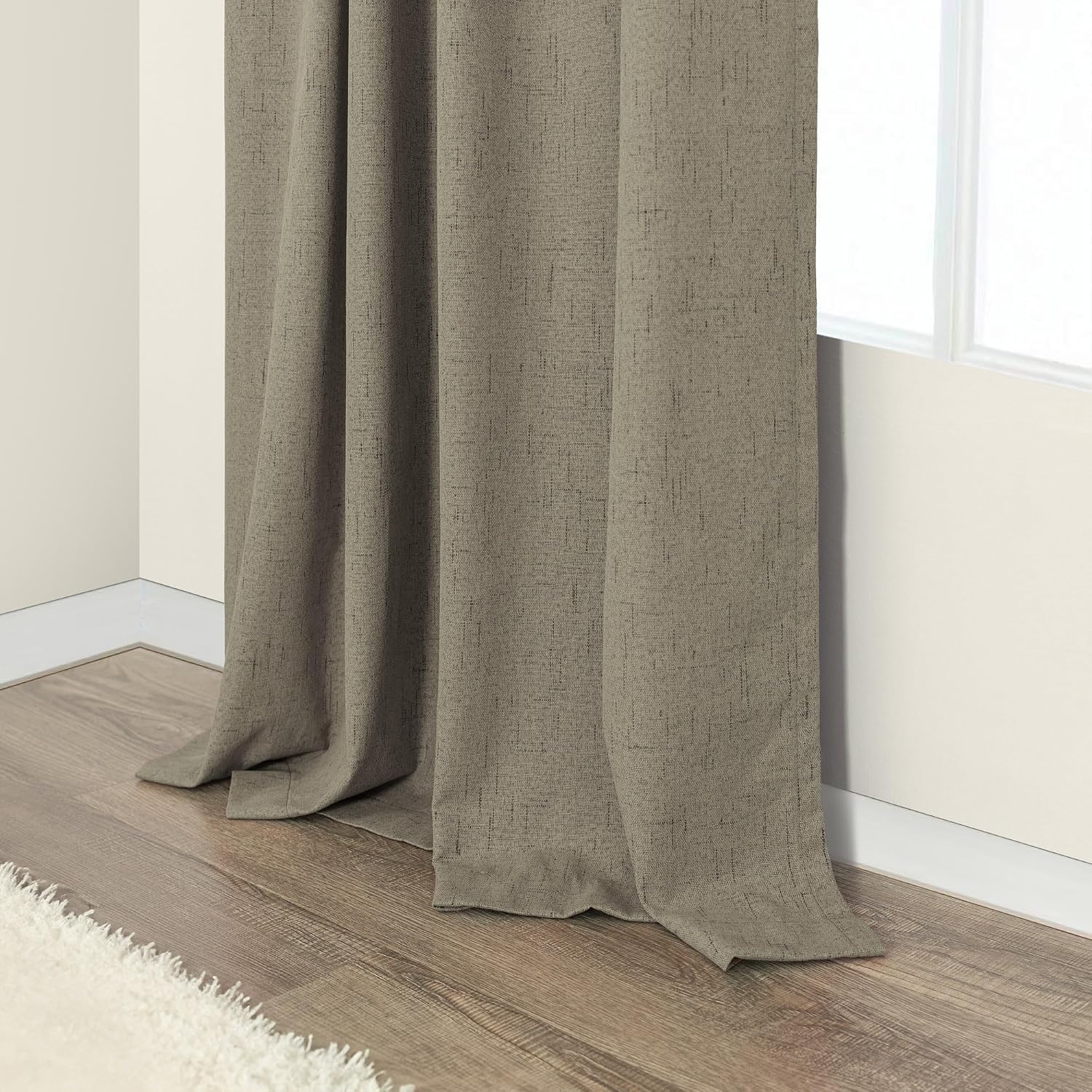 Pitalk Living Room Darkening Curtains 63 Inches Long Small Bay Window Blackout Soundproof Dining Room Curtains Rustic Farmhouse Linen Dark…