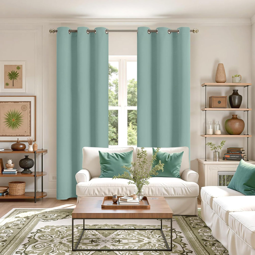 YoungsTex Light Green Blackout Curtains for Living Room 84 Inches Length - Thermal Insulated with Grommet Room Darkening Drapes Spring Deco…