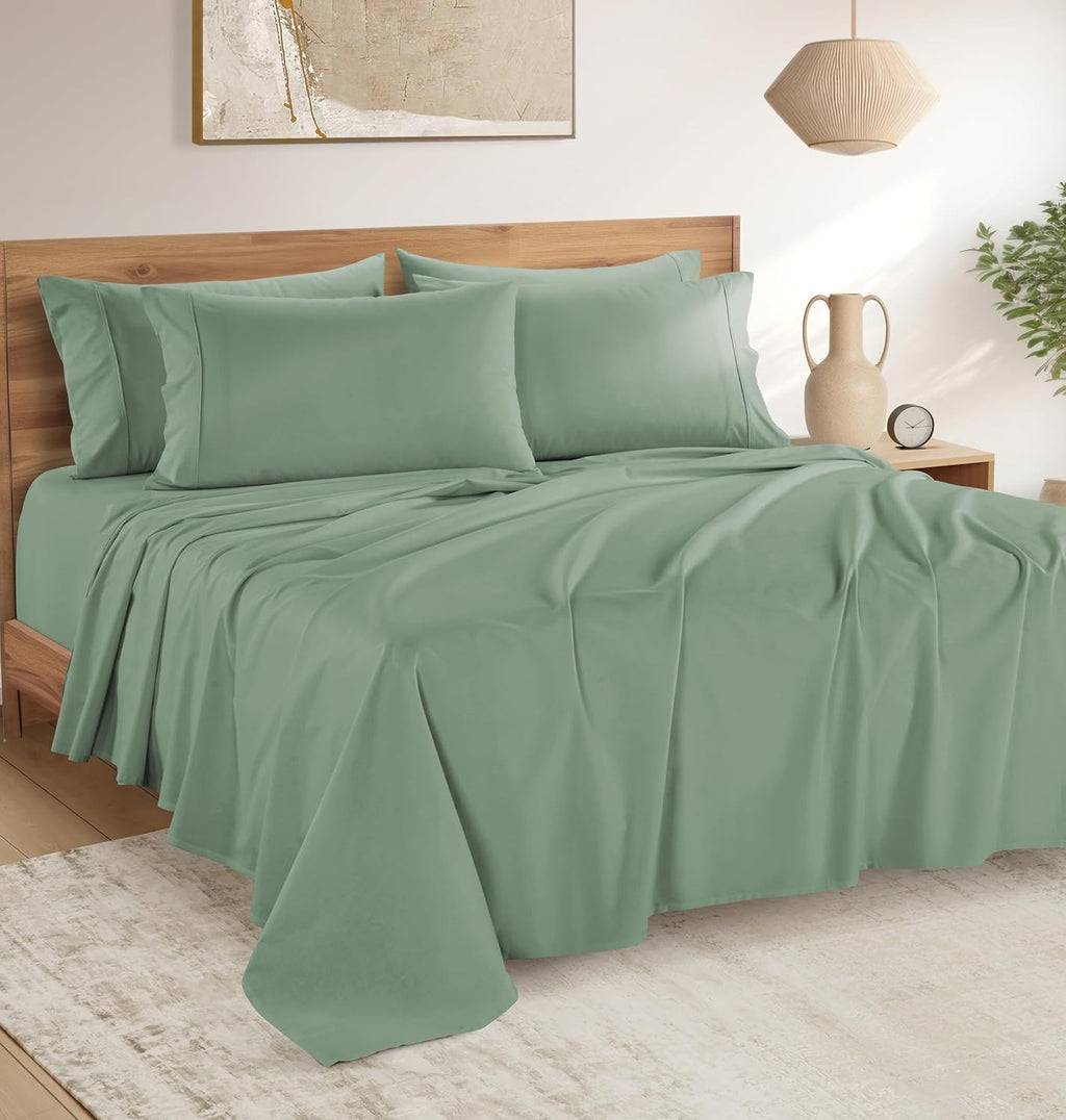 Casa Platino Queen Bed Sheets – 100% Cotton Sheets with 4 Pillowcases, Crisp Percale Weave & Cozy Feel, Cooling & Breathable Queen Sheet…